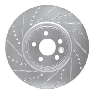 Volvo S80 Brake Rotor (1) - Front Left - R1 Concepts - Drilled & Slotted - Silver - `07-`16